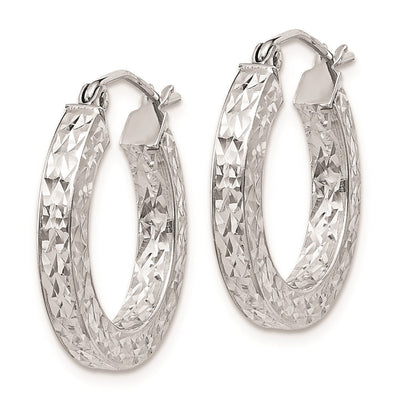 Sterling Silver Rhodium-plated Diamond-cut Square Tube Hoop Earrings, 20 x 3mm