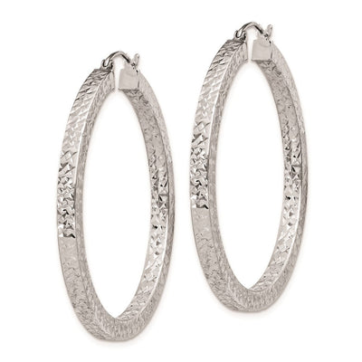 Sterling Silver Rhodium-plated Diamond-cut Square Tube Hoop Earrings, 40 x 3mm