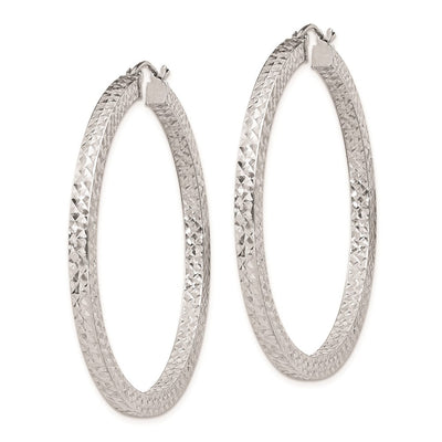 Sterling Silver Rhodium-plated Diamond-cut Square Tube Hoop Earrings, 45 x 3mm