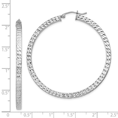 Sterling Silver Rhodium-plated Diamond-cut Square Tube Hoop Earrings, 50 x 3mm