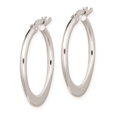 Sterling Silver Rhodium-plated Polished Tapered Round Hoop Earrings, 25 x 2mm