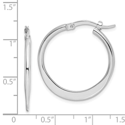 Sterling Silver Rhodium-plated Polished Tapered Round Hoop Earrings, 25 x 2mm