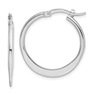Sterling Silver Rhodium-plated Polished Tapered Round Hoop Earrings (Style QE8201)