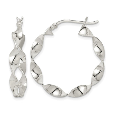 Sterling Silver Twisted Hoop Earrings, 30 x 4mm