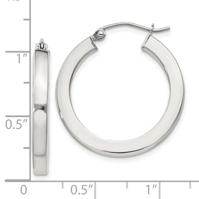 Sterling Silver Square Tube Hoop Earrings, 25 x 3mm