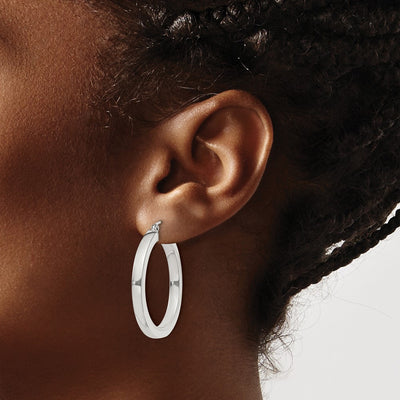 Sterling Silver Square Tube Hoop Earrings, 30 x 3mm