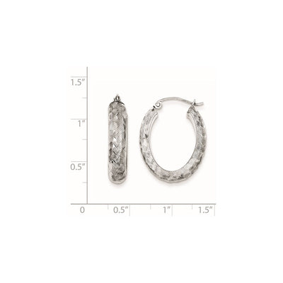 Sterling Silver Rhodium-plated Diamond-cut Oval Hoop Earrings, 24 x 20mm