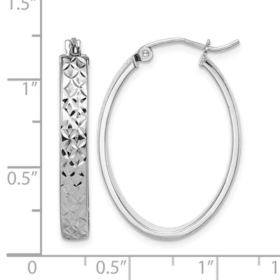 Sterling Silver Rhodium-plated Diamond-cut Oval Hoop Earrings, 27 x 21mm