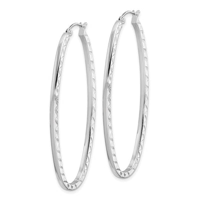Sterling Silver Rhodium-plated Diamond-cut Oval Hoop Earrings, 50 x 22mm
