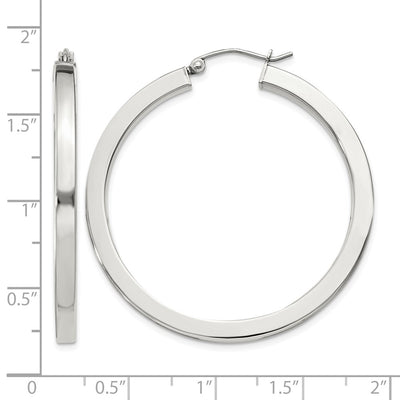 Sterling Silver Square Tube Hoop Earrings, 40 x 3mm