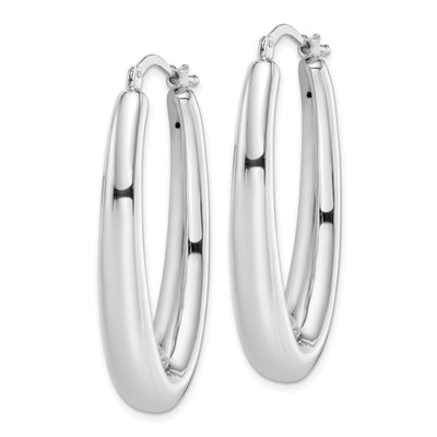 Sterling Silver Rhodium-plated Polished Hollow Oval Hoop Earrings, 38 x 18mm