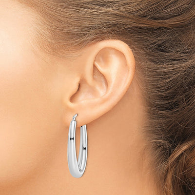 Sterling Silver Rhodium-plated Polished Hollow Oval Hoop Earrings, 38 x 18mm