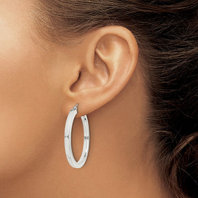 Sterling Silver Square Tube Hoop Earrings, 35 x 3mm
