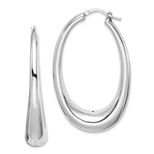 Sterling Silver Rhodium-plated Polished Hollow Oval Hoop Earrings (Style QE8281)