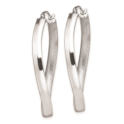 Sterling Silver RH-plated Polished/Satin Twisted Oval Hoop Earrings