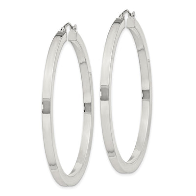 Sterling Silver Square Tube Hoop Earrings, 50 x 3mm