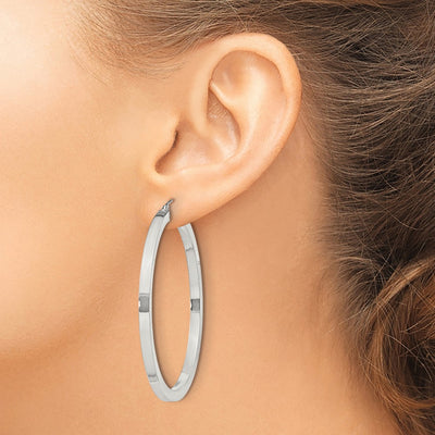 Sterling Silver Square Tube Hoop Earrings, 50 x 3mm