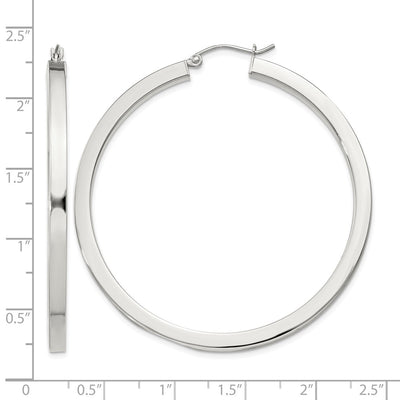 Sterling Silver Square Tube Hoop Earrings, 50 x 3mm