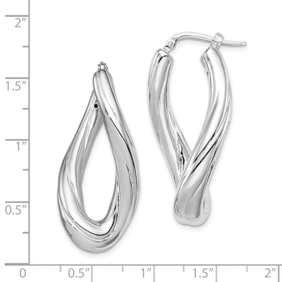 Sterling Silver Rhodium-plated Polished Twisted Oval Hoop Earrings, 37 x 19mm