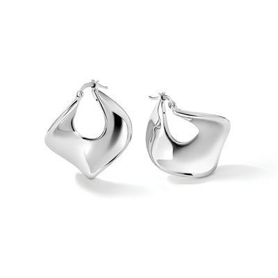 Sterling Silver Rhodium-plated Wide Twisted Hollow Hoop Earrings