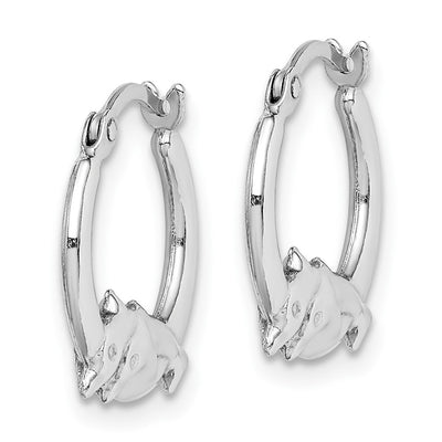 Sterling Silver Rhodium-plated Polished Dolphin Round Hoop Earrings, 14 x 14mm