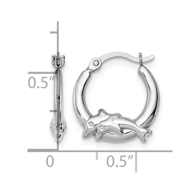 Sterling Silver Rhodium-plated Polished Dolphin Round Hoop Earrings, 14 x 14mm