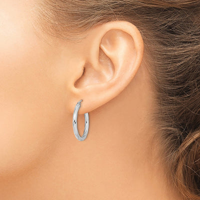 Sterling Silver Rhodium-plated Twisted Hoop Earrings, 25 x 2.7mm