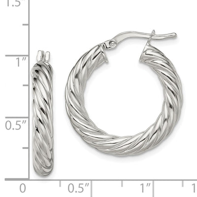 Sterling Silver Rhodium-plated Polished Twisted Hoop Earrings, 25 x 25mm
