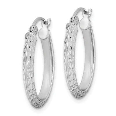 Sterling Silver Rhodium-plated Diamond-cut Oval Hoop Earrings, 19 x 17mm
