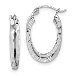 Sterling Silver Rhodium Plated Textured Double Oval Hoop Earrings (Style QE8370)