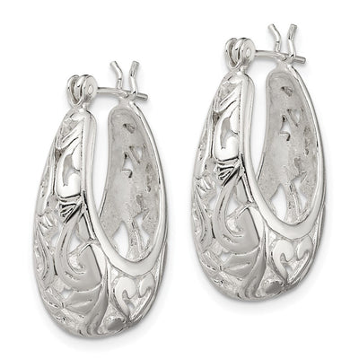 Sterling Silver Polished Filigree Oval Hoop Earrings, 24 x 17mm