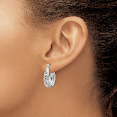 Sterling Silver Polished Filigree Oval Hoop Earrings, 24 x 17mm