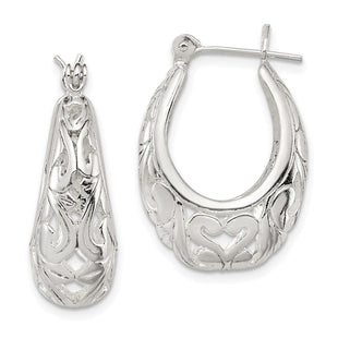 Sterling Silver Polished Filigree Oval Hoop Earrings (Style QE8371)