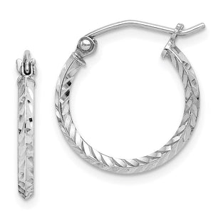 Sterling Silver Rhodium Plated Diamond Cut Hoop Earrings (Style QE8380)