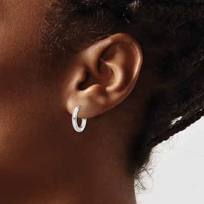 Sterling Silver Rhodium-plated Polished Hollow Hinged Hoop Earrings, 15 x 13mm