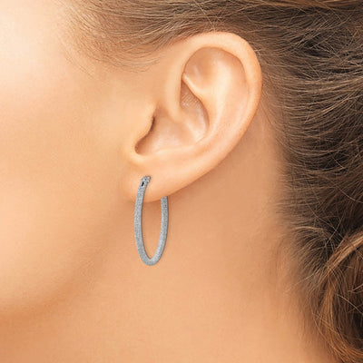 Sterling Silver Rhodium-plated Laser Cut Endless Hoop Earrings, 32 x 2mm