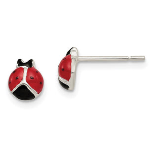 Sterling Silver Polished Red/Black Enameled Ladybug Post Earrings (Style QE8642)