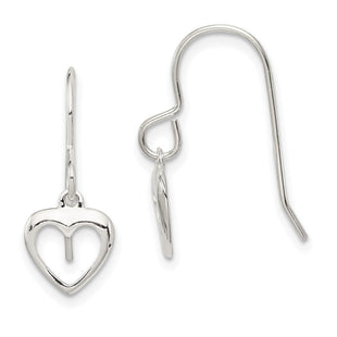 Sterling Silver Heart Dangle Shepherd Hook Earrings (Style QE8739)