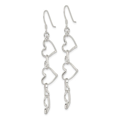 Sterling Silver Heart Dangle Shepherd Hook Earrings, 53 x 9mm