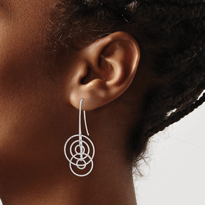 Sterling Silver Rhodium Plated D/C Circles Dangle Earrings, 50 x 20mm