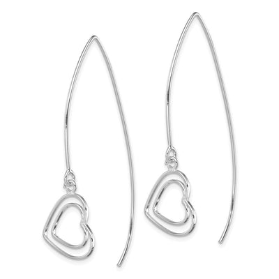 Sterling Silver Rhodium-plated Heart Threader Earrings, 53 x 15mm