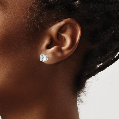 Sterling Silver Rhodium-plated Polished Round CZ Stud Earrings, 8 x 8mm