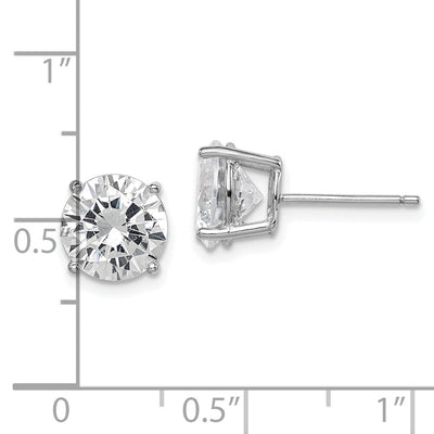 Sterling Silver Rhodium-plated Polished Round CZ Stud Earrings, 8 x 8mm