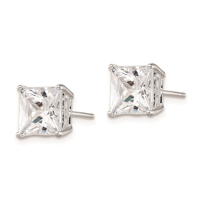 Sterling Silver Rhodium-plated Polished Square CZ Stud Earrings, 8 x 8mm