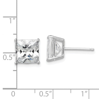Sterling Silver Rhodium-plated Polished Square CZ Stud Earrings, 8 x 8mm