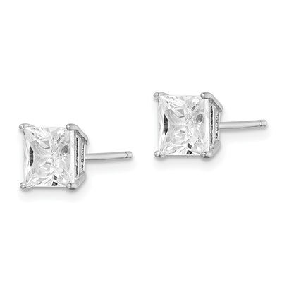 Sterling Silver Rhodium-plated Polished Square CZ Stud Earrings, 6 x 6mm