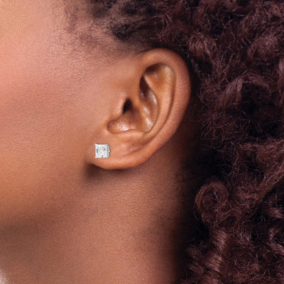 Sterling Silver Rhodium-plated Polished Square CZ Stud Earrings, 6 x 6mm