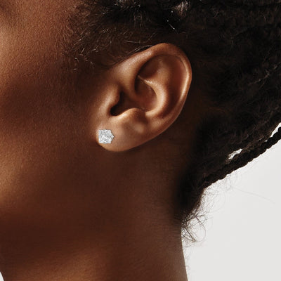 Sterling Silver Polished Princess CZ Snap Set Stud Earrings