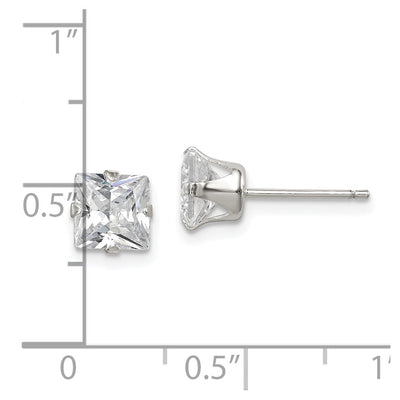 Sterling Silver Polished Princess CZ Snap Set Stud Earrings