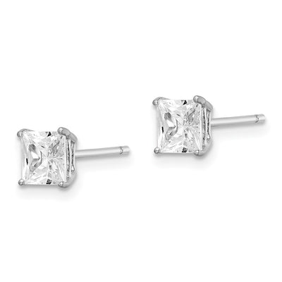 Sterling Silver Rhodium-plated Polished Square CZ Stud Earrings, 5 x 5mm